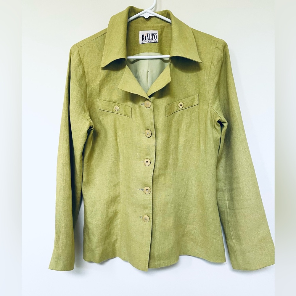 Vintage Lime Green Linen Fully Lined Blazer ~ by Joy Perreras for Rialto - Small